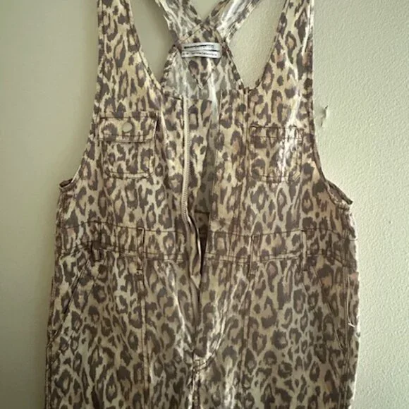Urban Outfitters Camille Leopard Print Cheetah Cotton Zip Racerback Overalls NEW - Picture 4 of 16